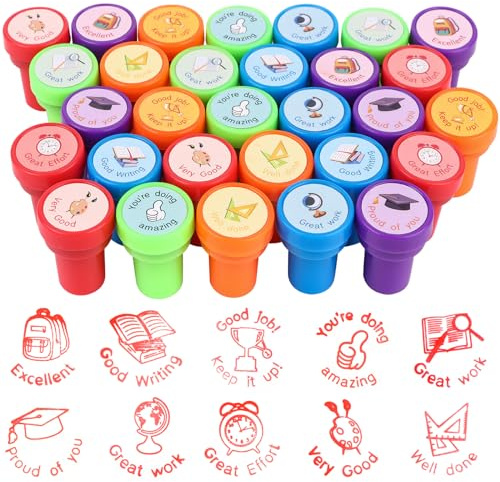 30 PCS Teacher Stamps Self Inking Rubber Stamps Colourful Teacher Reward Sorted Review Stamp for Marking Motivational Stamp for Classroom Prizes Homeschool Reward Party Favor Teachers Supplies Gifts