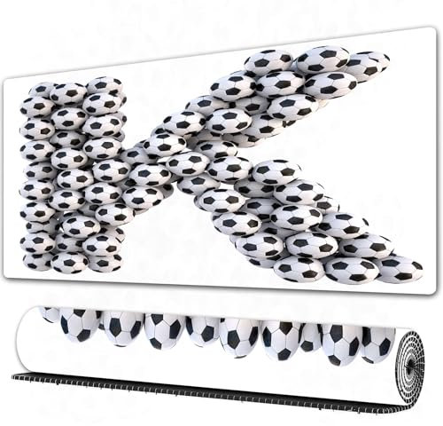 EOMKSE Mauspad Verlängertes großes Mauspad Schreibtischauflage,genähte Kanten Mauspad,Gummibasis,Buchstabe K, Fußbälle geformter Buchstabe Futboll-Alphabet-Thema Teamplay-SPOR,Gaming-Mauspad,40x90 cm