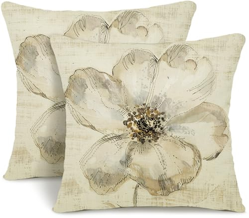 YCOLL Kissenbezug 50x50 2er Set Dekokissen Leinen Sofakissen,Zierkissen Florales Aquarellgemälde Kissenbezüge,für Sofa Schlafzimmer Wohnzimmer Outdoor Kissenhülle 50x50cm A257-20