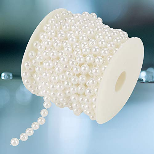 Pearl Beads String Chain Garland, 10M/Roll Artificial Pearls String Beads Chain, 8mm Pearl Wire Beads Garland String, DIY Grinding Pearls for Wedding Craft Party Home Decoration (White)