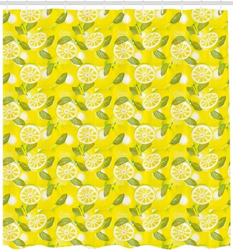 TACOKI 3D Duschvorhang 120x200 Zitrone Duschvorhang Zitrone Bad Vorhang Antischimmel Wasserdicht Duschvorhänge Textil Polyester für Badezimmer Badewannen mit 8 Haken #9768