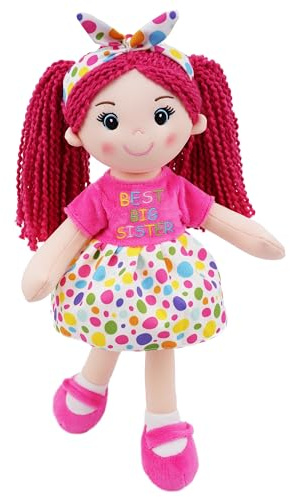 Lullaberry 35 cm große beste Schwester Sophie – weiche kuschelige Plüschpuppe Geschenk für Mädchen – kuschelige Stoffpuppe – Rosa