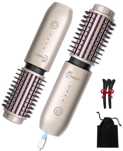 Cordless Hair Curling Iron Brush, 1.5 Mini Cordless Hair Curler, 3-in-1 Travel Curling Brush Hair Straightener Comb Rechargeable, 7000mAh Portable Ionic Heated Curling