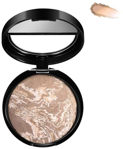 BelleVive Fondotinta correttore colore in polvere, durata 24 ore, bronzer compatto dall'aspetto mattone, copertura totale, finish opaco naturale, nuova formula (05 Tan)