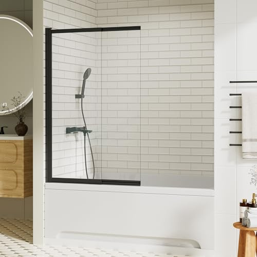 Pivot Tub Shower Door 40”Wx60”H, Half Glass Door for Bathtub with 1/5(5mm) Tempered Glass with Nano Coating, Easy of Installation, Matte Black