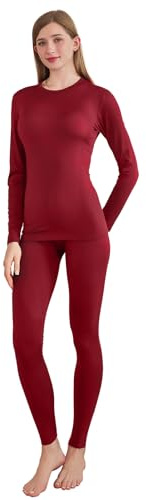 Jumda Thermal Underwear for Women Set, Fleece Lined Base Layer Women Top Bottom, Anti Odor Long Johns & Sleeve Shirt(Red, S)