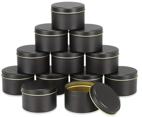 Aoreun 12 botes de vela, 120 ml, tarros de velas negros, de hojalata, tarros redondos con tapa, tarros de metal vacíos para velas de bricolaje, joyas, polvos, dulces