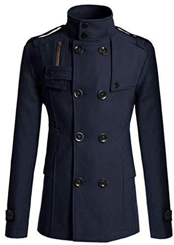 Duohropke Abrigo de invierno largo para hombre, abrigo cruzado con cuello alto, cortavientos, chaqueta de invierno, abrigo de lana, abrigo largo con forro cálido, abrigo largo, corte ajustado, ropa de