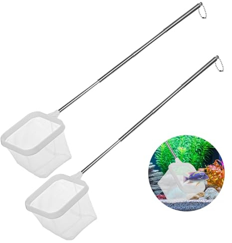 DOPENSPI 2 Stück Aquarium Fischnetz, kleines Fischnetz mit ausziehbarem Griff, Reinigung des Aquariums Garnelennetz für die Reinigung von Babyfischbecken