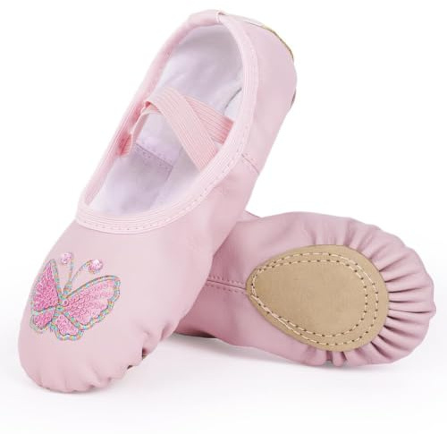 BSBUY Girls Ballet Shoes Leather Ballet Flats Dance Slippers Full/Split Leather Sole Ballet Flats Ballet Slippers Ballet Flats Ballerina Shoes Pink Ballet Gymnatic Yoga Dance Shoes(10.5-13 UK Child)