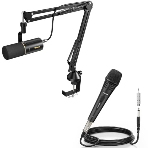 TONOR Microfono Dinamico USB/XLR con Braccio per Podcast, Streaming e Gaming TD510+ e Microfono Dinamico Karaoke con Cavo XLR 5 m
