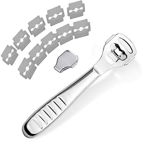 Eliminador de Callos y Callosidades, Lima de callos de acero inoxidable, Eliminador de Dureza, Afeitadora de Dureza, Pedicura y Cuidado de Pies, 10 Cuchillas Incluidas