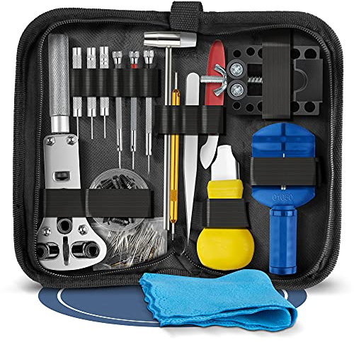 Rothand® Premium Uhrenwerkzeug mit Poliertuch - Aus Carbonstahl - 148-teiliges Uhrmacherwerkzeug Set - Mit Uhrenöffner für Batterie-& Dichtungswechsel