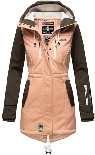 MARIKOO Damen Softshelljacke (XS-3XL) mit Kapuze - Wasserabweisend, Fleece innen, Tasche am Arm, Mantel, Warme Jacke Frauen B614 (XS, Rosa-Anthr.)