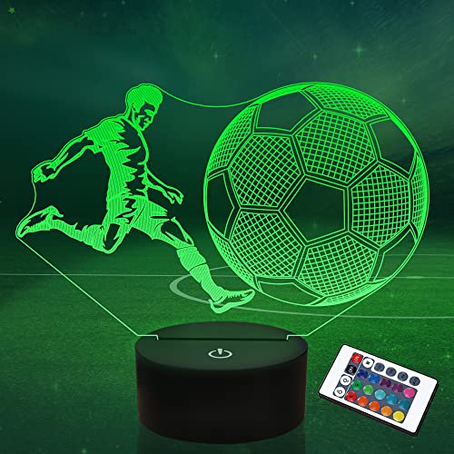 Lightzz Fußballgeschenke für Kinder, Fußball 3D Illusion Lampe Fußball Nachtlicht mit Fernbedienung + Touch 16 Farbwechsel + Timer Schreibtischlampen für Jungenzimmerdekoration