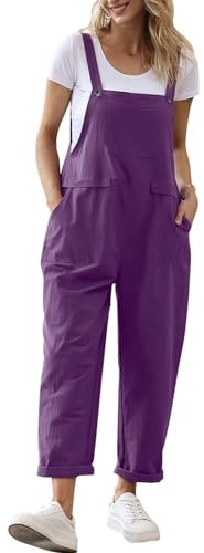 YESNO Women's Dungarees Loose Casual Plus Size Lightweight Sleeveless Overall Long Jumpsuit Playsuit Trousers Pants Dungarees (3XL PV9UK Purple)