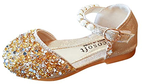 Topgrowth Accessorio Chaussures de danse pour fille Latino Princesse, Ballerines Ballo avec Empeigne en Paillettes Danze Anti Scivolo Salle danse, D or., 25 EU