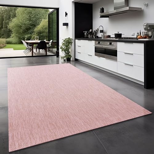 TT Home Teppich Für Outdoor Küchenteppich Balkon Terrasse Unifarbenes Design Modern, Farbe: Rosa, Größe:140x200 cm