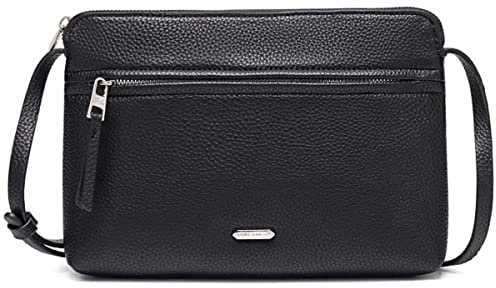 David Jones - Sac Bandoulière Femme Sacoche Plate Petit à Main Porté Epaule Simili Cuir PU Besace Pochette Ville Classique Elégant 2 Compartiments Téléphone Shopping Voyage Noir Taille unique