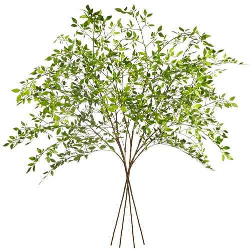 Ttranewsoo 4 st konstgjorda grönskande stjälkar, 110 cm Nandina-grenar höga fuskväxtstjälkar för vas, grönska dekor stjälkar löv knippar för butik trädgård kontor heminredning