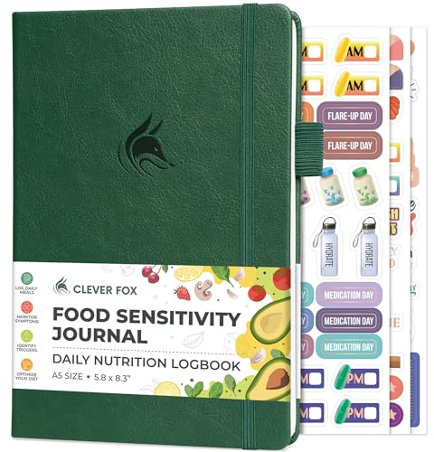 Clever Fox Food Sensitivity Journal & Symptom dagbok, 5,8 x 8,3 Skogsgrön