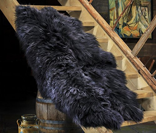 ESTRO | Alfombra de Piel Genuina Islandesa de Oveja - Cordero | Espléndida y Lujosa | Gran Variedad de Colores ESI (Negro, 190 cm)