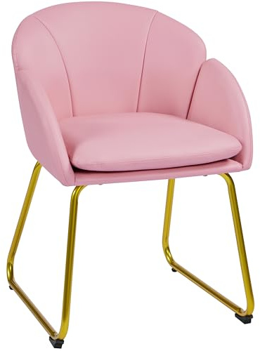 Yaheetech Poltroncina Camera da Letto Salotto Poltrona Soggiorno Imbottita Alta Moderna Ergonomica in Velluto con Schienale Circolare Braccioli Gambe in Metallo Portata 136 kg Rosa Chiara
