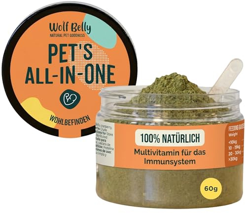 Wolf Belly - 8 en 1 Probióticos Perros 100% Natural (60 gr) 15 Vitaminas y Minerales en Polvo | Ideal para Cachorros y Mascotas con Baja Vitalidad | Apoya Sistema Inmunológico - Elaborado en España