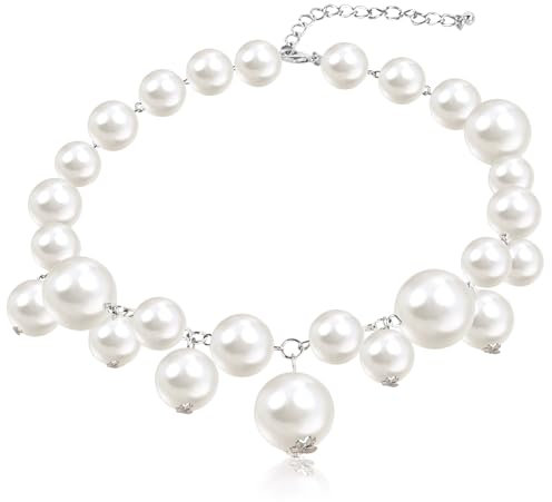 Weiße Perlenkette Damen - Imitation Perle Vintage Schmuck Kette Choker Kette Große, Verstellbare für Frauen und Mädchen