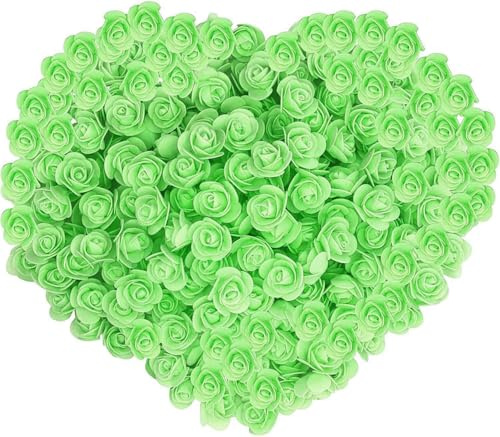 144 stycken konstblommor för pyssel, små konstgjorda blommor, mini falska rosor blommor för bröllop brud hårklämmor pannband dekoration tillbehör tillverkning gör-det-själv, 2,5 cm blomhuvuden (grön)