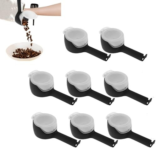 KTCINA 8 Pcs Verschlussclips mit Ausschütter Ultra Versiegelung Wiederverwendbar Leicht zu Reinigen Snackspender Clip mit Deckel Tütenclips Küchenclip Frischeclips für Snack und Tiernahrung (Schwarz)