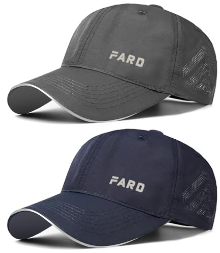 AYPOW 2-pack snabbtorkande basebollkeps för män, andningsbar löparkeps vikbar reflekterande visir, 6 paneler sommarhattar lätt solskydd unisex utomhus sport