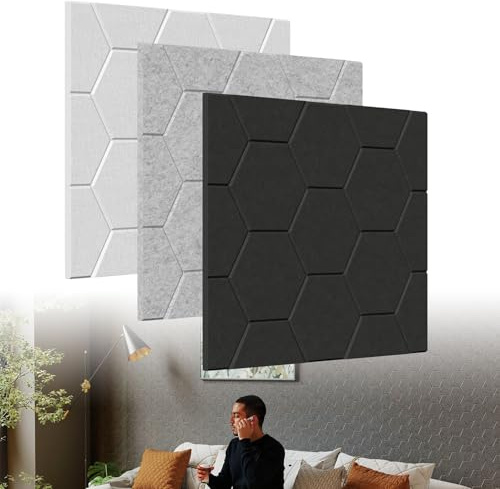 ACXIN Pannelli acustici 3D, assorbitori acustici autoadesivi per rivestimenti murali e acustici, pannelli acustici, pannelli da parete, rivestimento acustico, colore grigio chiaro, forma a nido d'ape