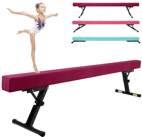 Kegoupdys Barra de Gimnasia para Niños 245 cm Barra de Equilibrio 5 ajustes de Altura. (Morado)