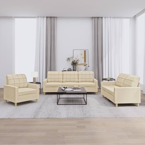 RJPLMFV Set di Divani 3 pz con Cuscini Crema in Tessuto Couch Divano per Soggiorno Adatto per camere da letto