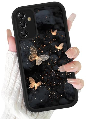 Xylota Fodral för Samsung Galaxy A53 5G 6,5 tum, Aesthetic Fjärilar Mönster Mönster Flickor Kvinnor Fodral, Tunn Mjuk Silikon TPU Stöttålig Reptålig Stötsäker Skyddshölje för Samsung A53, Svart