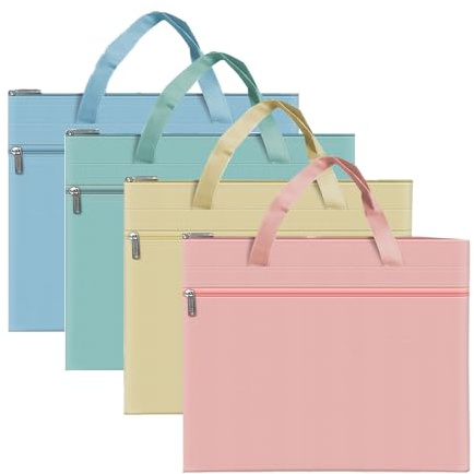 Oaygat A4 4-Pack Art Portfolio Bag with Handle Carry Storage and Organiser Bag Waterproof Zip Bags A4 Artist Storage Bags for Posters Bullet in Boards Scrapbooks Keepsake Arts Supplies