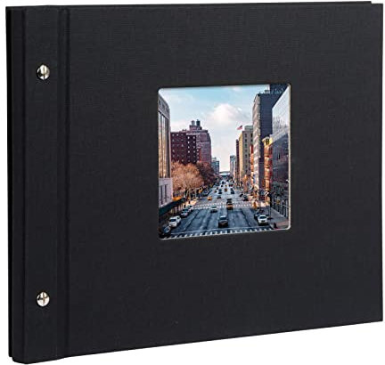 goldbuch 26977 Schraubalbum mit Fensterausschnitt, Bella Vista, 30 x 25 cm, Fotoalbum mit 40 schwarze Seiten mit Pergamin-Trennblättern, Album erweiterbar, Fotobuch aus Leinen, Schwarz