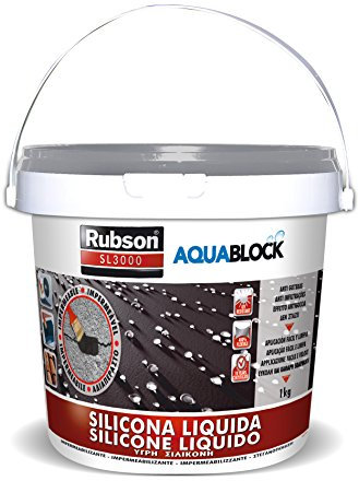 Rubson Aquablock SL3000 Silicona Líquida gris, impermeabilizante líquido para prevenir y reparar goteras y humedades, silicona elástica con tecnología Silicotec, 1 x 1 kg