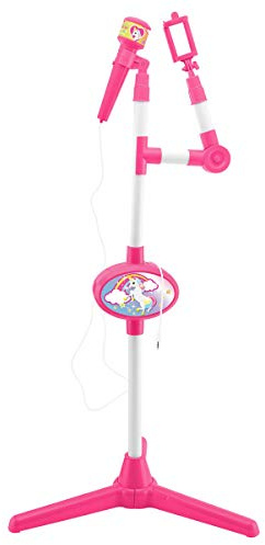 Lexibook, Licorne, Microphone avec Enceinte et Pied Lumineux, Prise auxiliaire pour connecter la Musique, Rose/Blanc, S150UNI