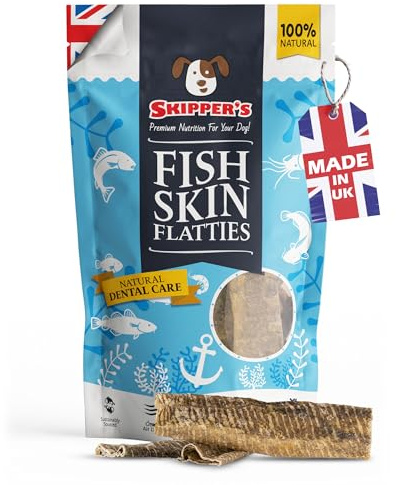 SKIPPER'S Fish Skin Flatties Sticks - Handmade and Air-Dried - 100% Dog Chews Long Lasting Natural Dog Treats - Skin Care - High Protein Low Fat Dog treats