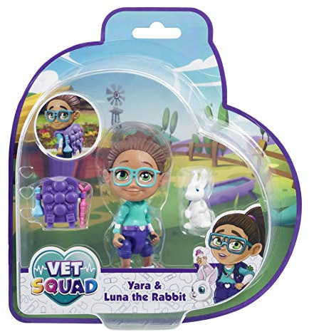 Vet Squad Assortment-Yara & Luna The Rabbit, 3 Inch Articulated Vet Figure with pet and Accessories