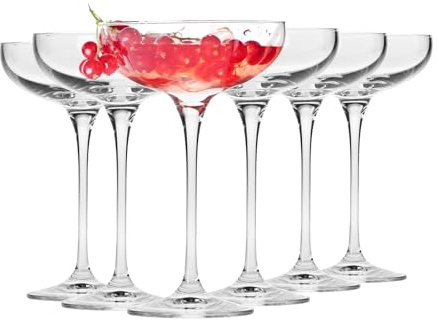 Krosno Champagne Coupes & Glasses | Set of 6 | 8.1 oz | Harmony Collection | Perfect for Home, Restaurants and Parties | Prosecco Glass | Dishwasher Safe | Lead-Free Crystal Glass