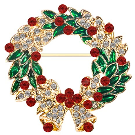 Christmas Tree Rhinestone Brooch Pin for Women Fashion Crystal Colored Broches Vintage Jewelry Broche Wreath Pins (Christmas Garland)