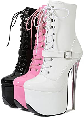 Zapatos de tacón Alto para Mujer 19CM Botas Cortas de tacón Alto Crystal Large Short Tube Fashion Boots,Rosado,37 EU