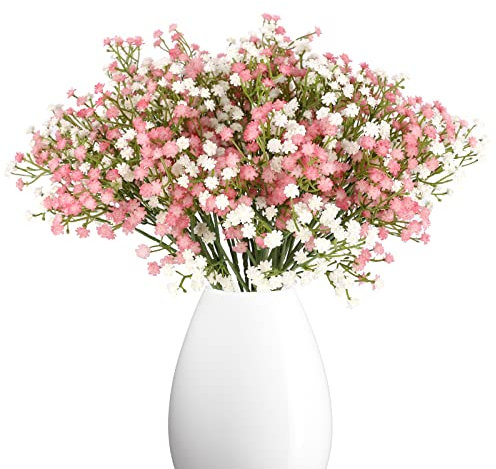 N&T NIETING Gypsophila - Lot de 10 fleurs artificielles gypsophile - Bouquets de fleurs artificielles pour mariage, fête de mariée, décoration d'intérieur (rose et blanc)