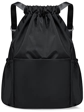 X SIM FITNESSX Sport Turnbeutel, Wasserdicht Beutel Unisex Rucksack Daypack Gym Bag, Sportbeutel Beuteltasche für Schule Sport, Reisen und Outdoor (Schwarz)