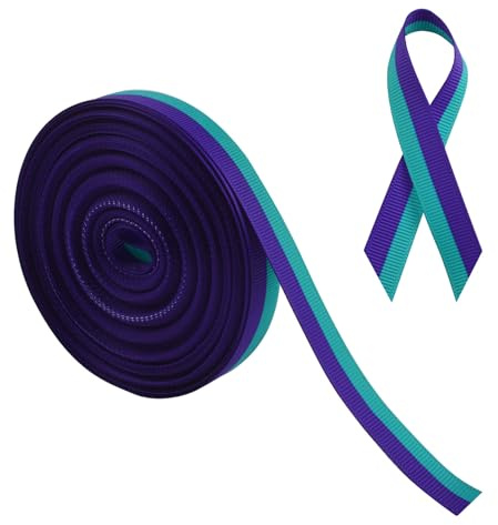 WANDIC Suicide Prevention Awareness Grosgrain Ribbon, 20 Yards Teal and Purple Ribbed Ribbon Sexual Assault Awareness Ribbon for Gift Wrapping, Brooch Making