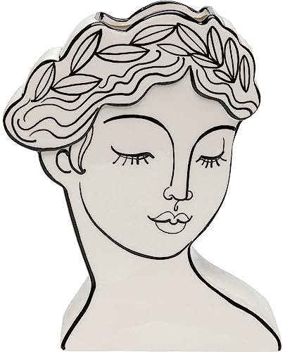 Kare Design Vase Favola Lady, Schwarz/Weiß, Deko Vase Blumenvase, Dolomit, teilweise Handarbeit, 26x21x7 cm (H/B/T)