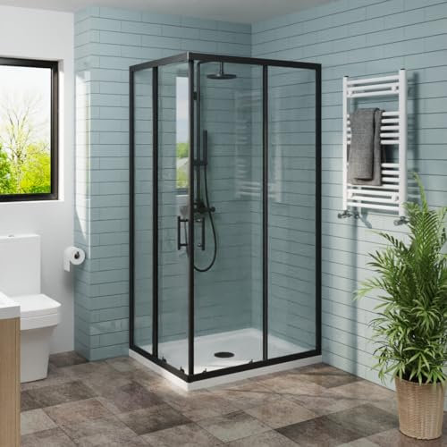 NRG 1000 x 800mm Black Rectangular Shower Enclosure with Double Sliding Doors for Bathroom Enclosure Cubicle
